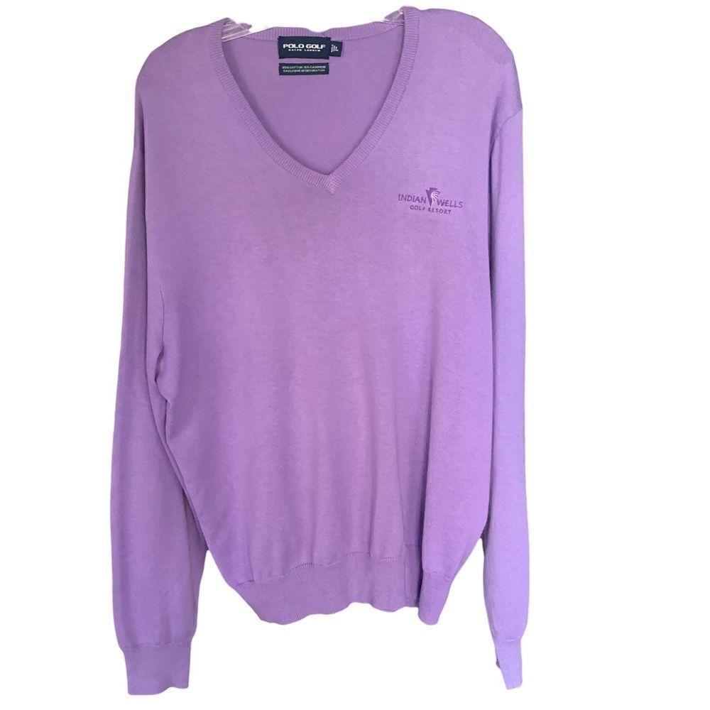 Ralph Lauren Polo Golf Cotton Cashmere V Neck Indian Wells Purple Sweater Sz L